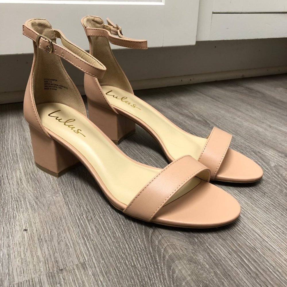 NWOT Lulu's Women's Size 10 Harper Block Heels Blush Pink Tan Vegan Leather